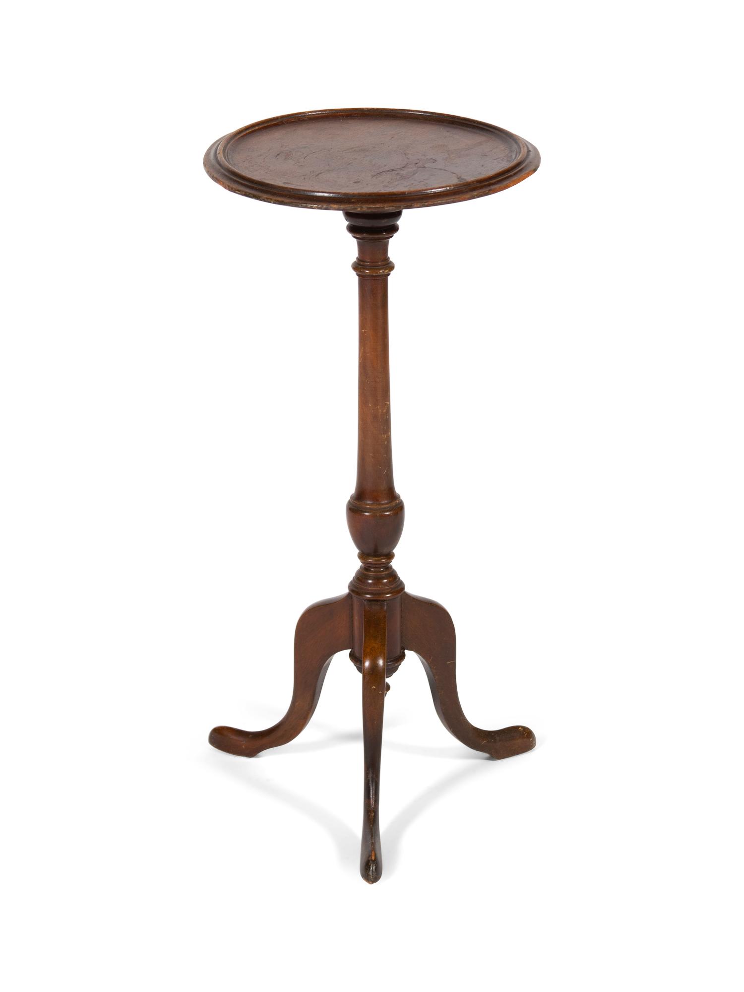 An American Mahogany Piecrust Top Tripod Candlestand and a Piano Stool — 19TH CENTURY
