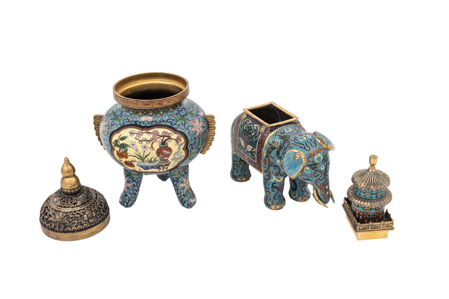Two Chinese Cloisonné Enamel Incense Burners