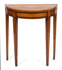 An American Hepplewhite Inlaid Birch Demilune Side Table Height 29 1/2 X width 25 3/4 x depth 12 1/2 inches. — 19TH CENTURY