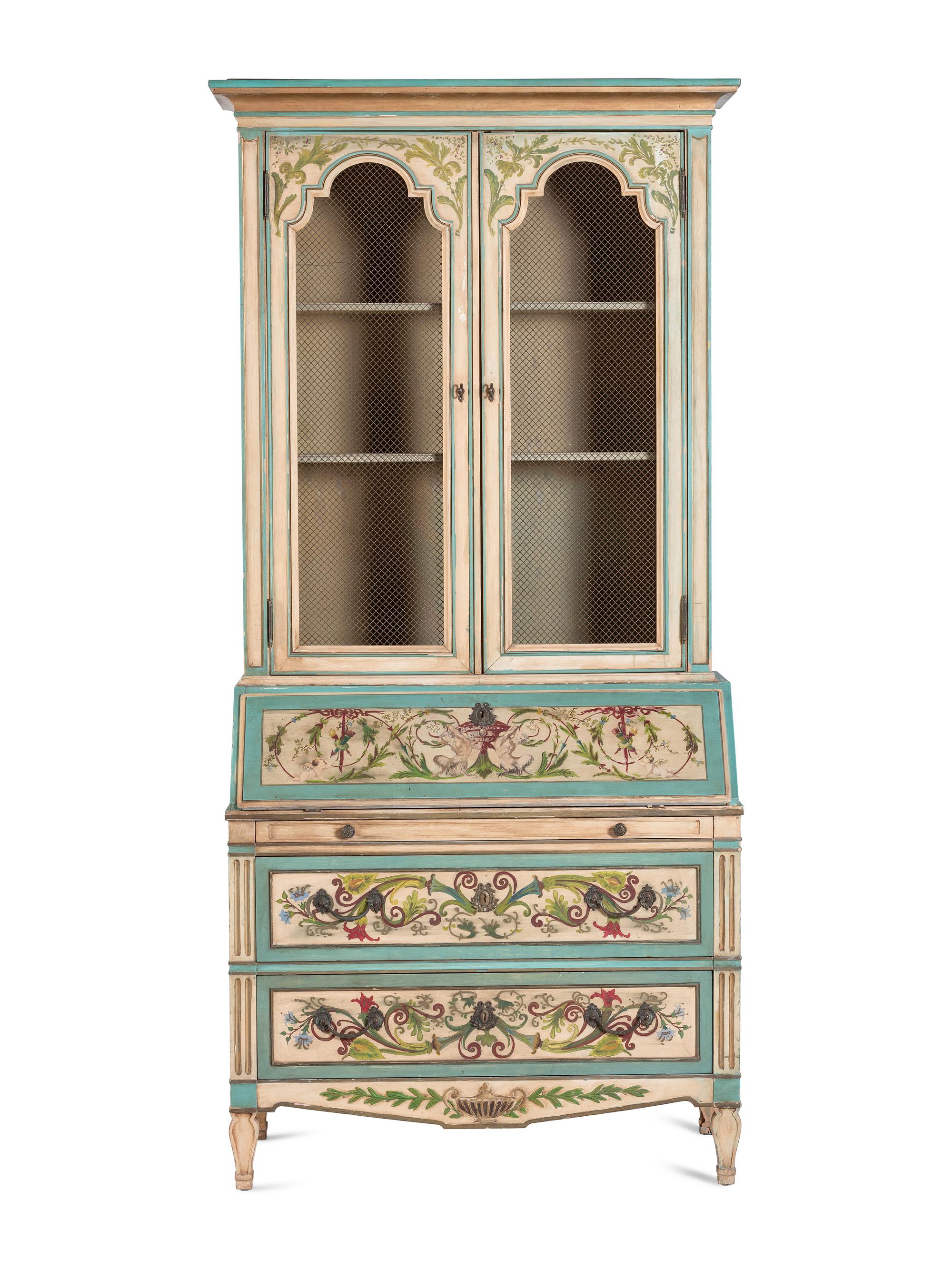 An Italian Painted Bureau Bookcase