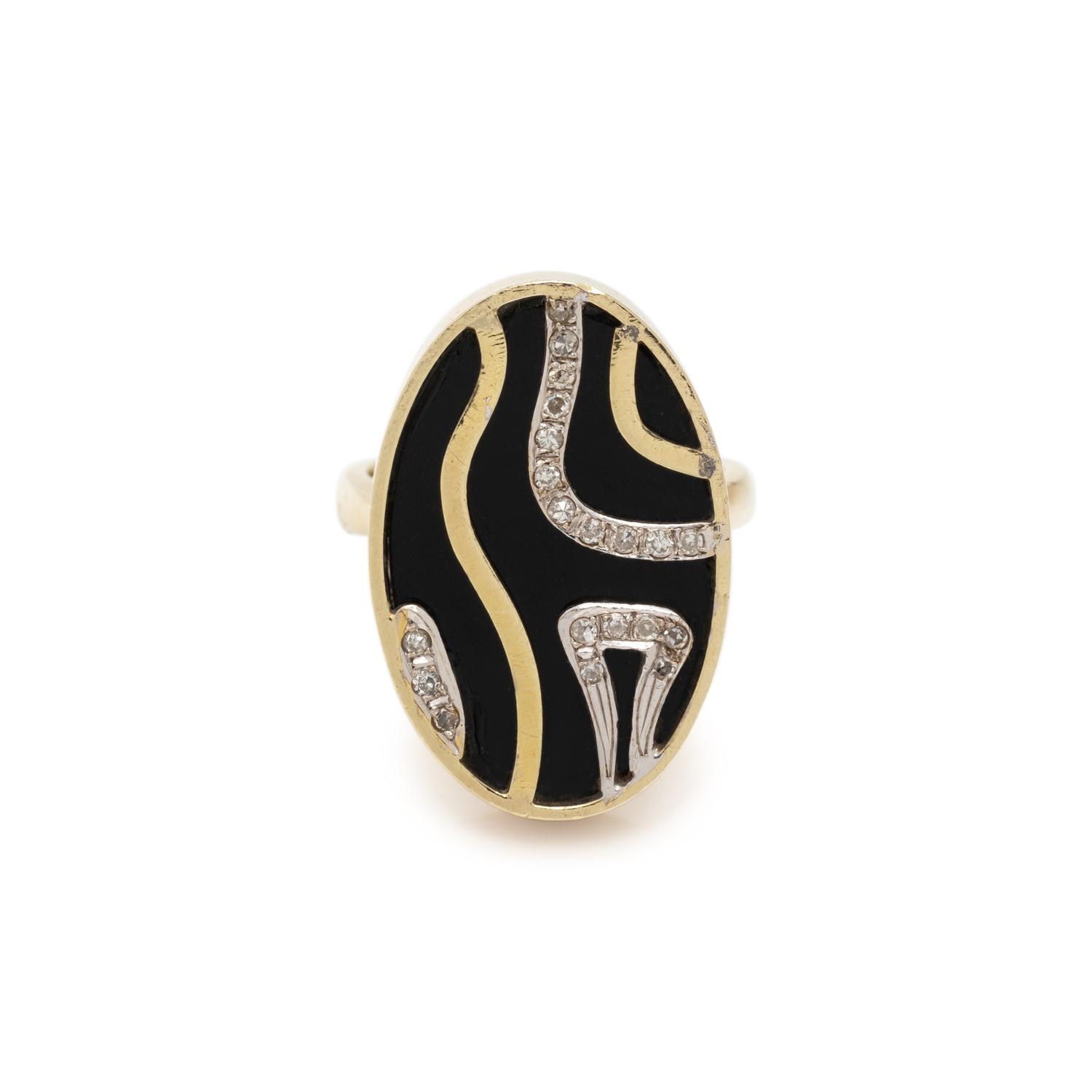 FRED, BICOLOR GOLD, ONYX AND DIAMOND RING