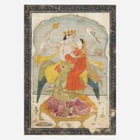Three Indian miniatures depicting Vishnu and a scene possibly from the Ramayana 毗湿奴袖珍画像三幅 Punjab Hills, 18th-19th century ????? ???????