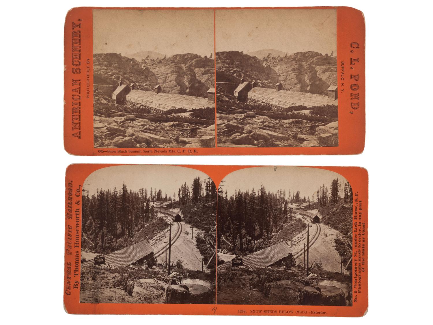 [CALIFORNIA]. A group of 9 stereoviews of California, incl. images by Lawrence & Houseworth, Pond, and Taber.