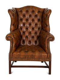An English Leather-Upholstered Wingback Armchair