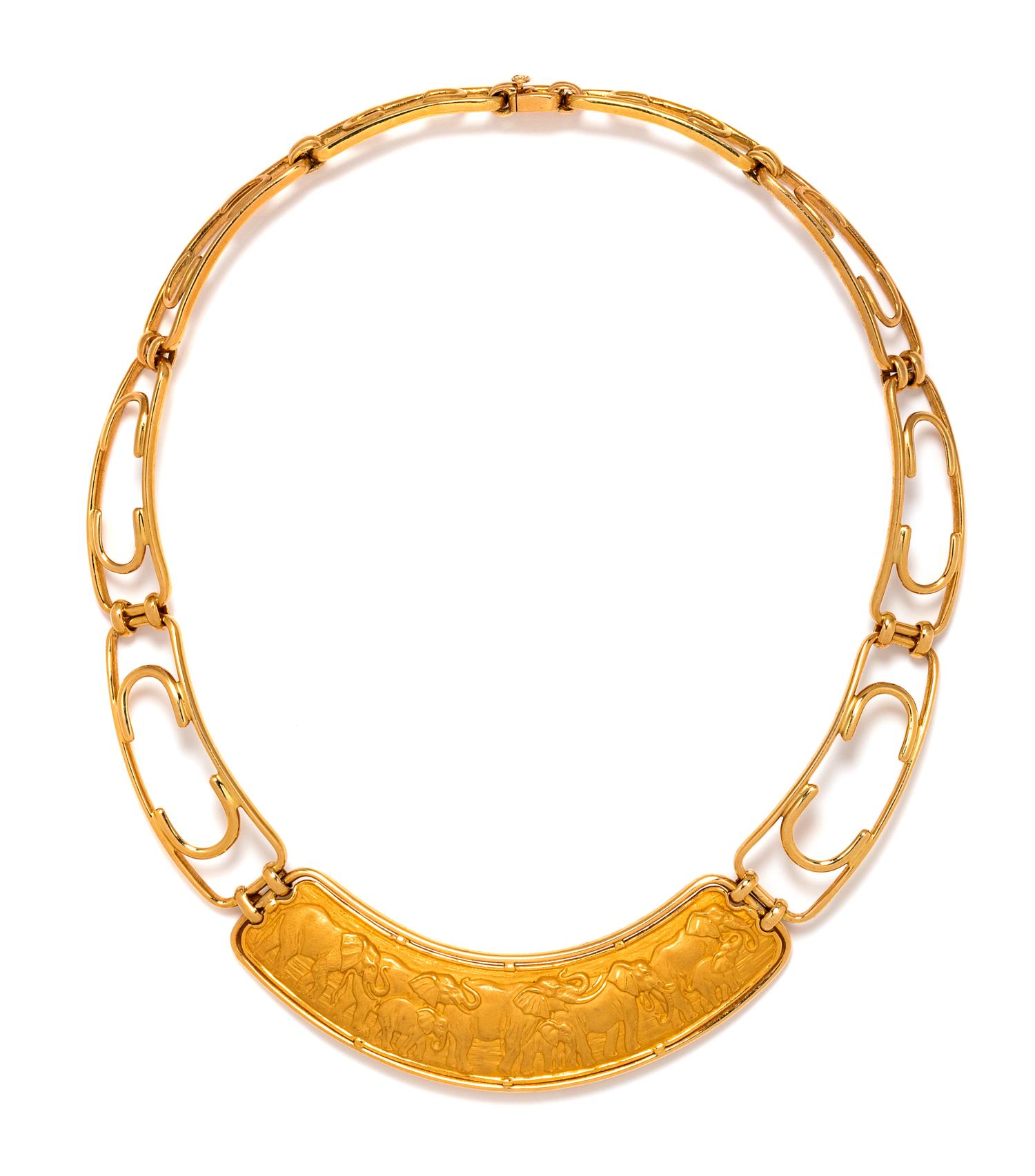 An 18 Karat Yellow Gold Elephant Motif Collar Necklace, Carrera y Carrera, 63.50 dwts.