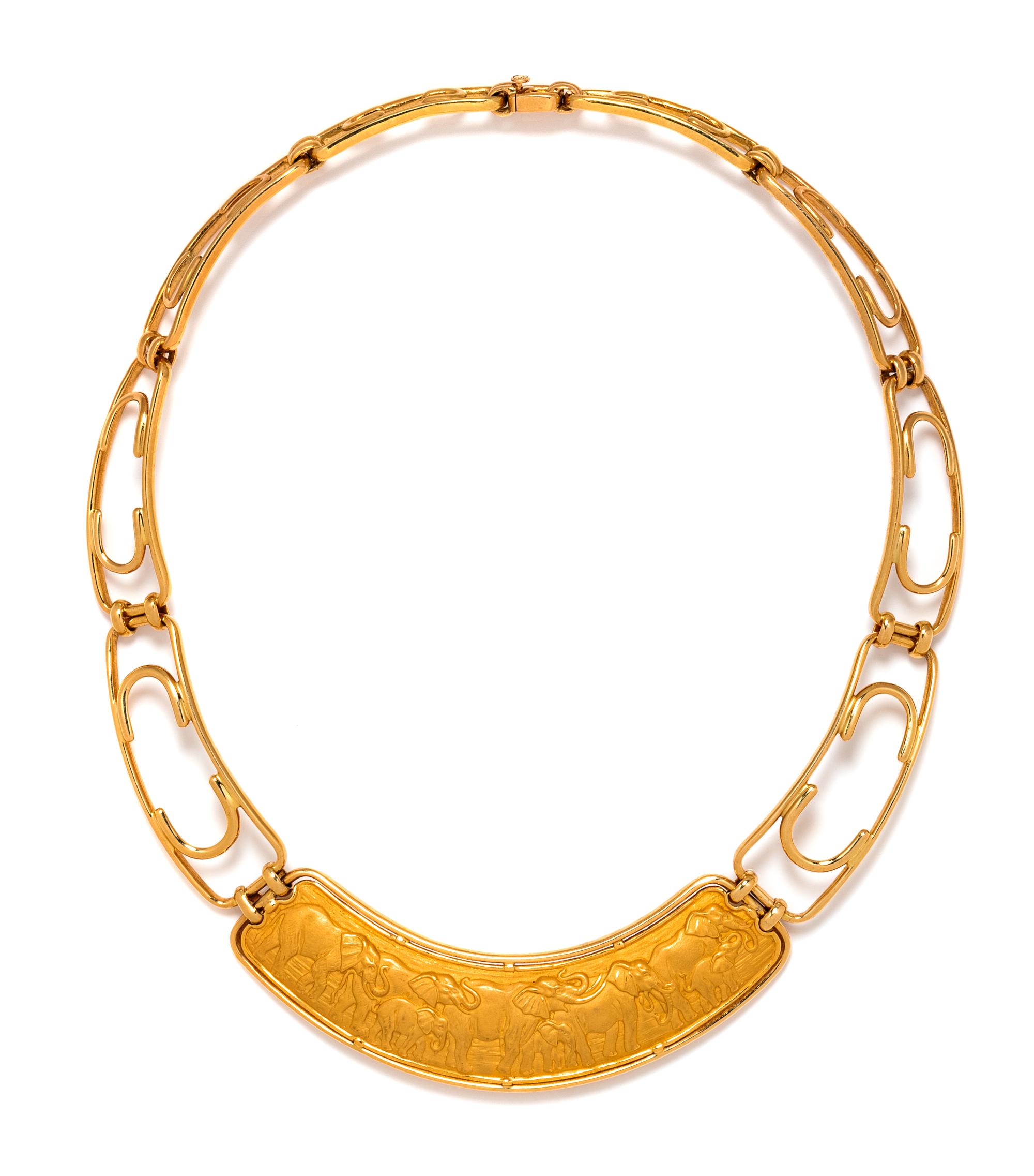 An 18 Karat Yellow Gold Elephant Motif Collar Necklace, Carrera y Carrera, 63.50 dwts.