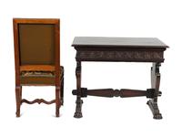 A Spanish Colonial Style Carved Walnut Desk and Chair — 19TH/20TH CENTURY