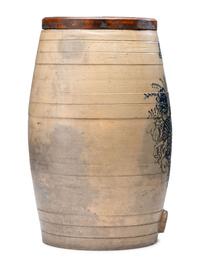 A Ten-Gallon Stoneware Keg with Floral Basket Decoration