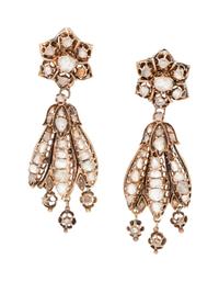 A Pair of Victorian Yellow Gold, Diamond and Enamel Pendant Earrings,