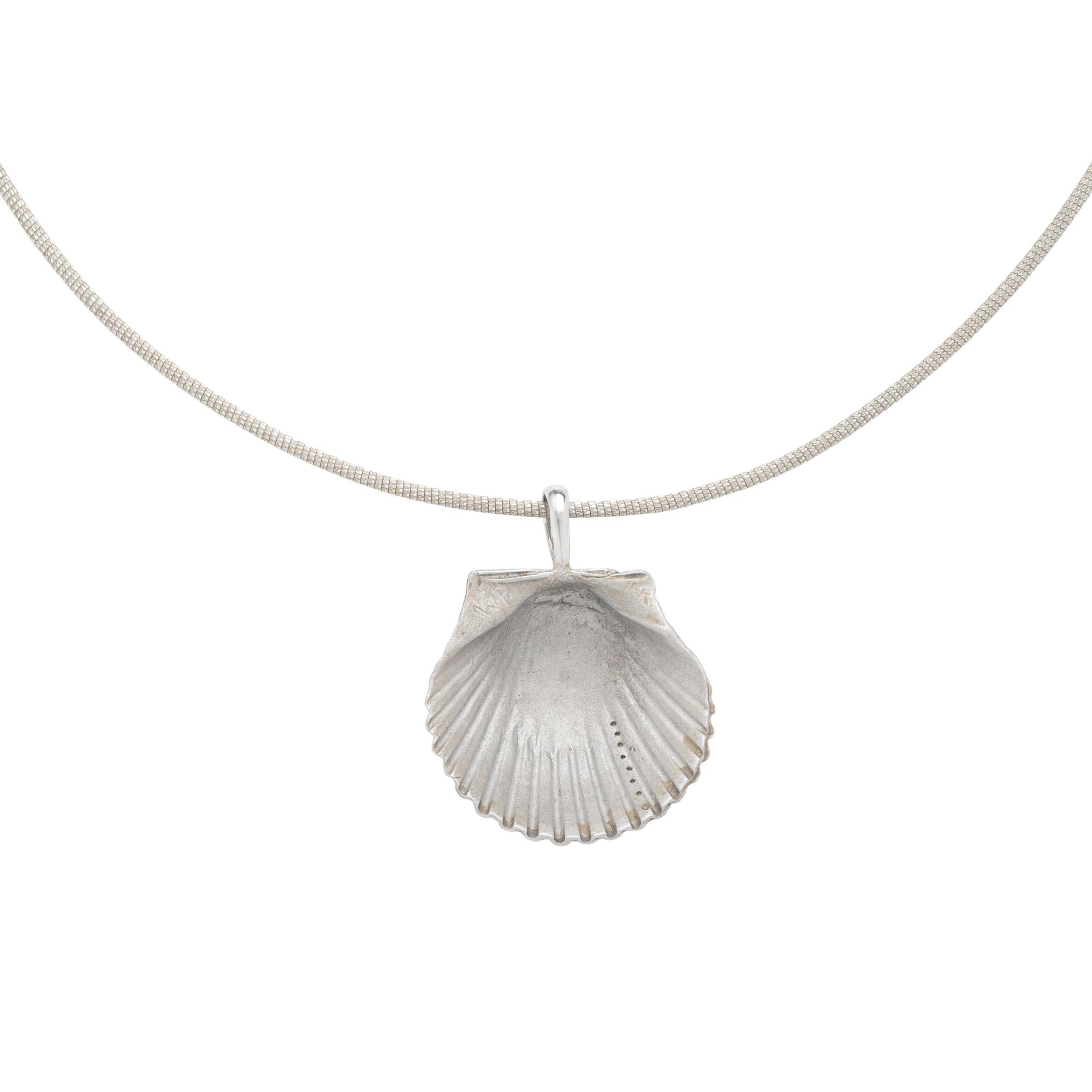 White Gold and Diamond Shell Pendant Necklace