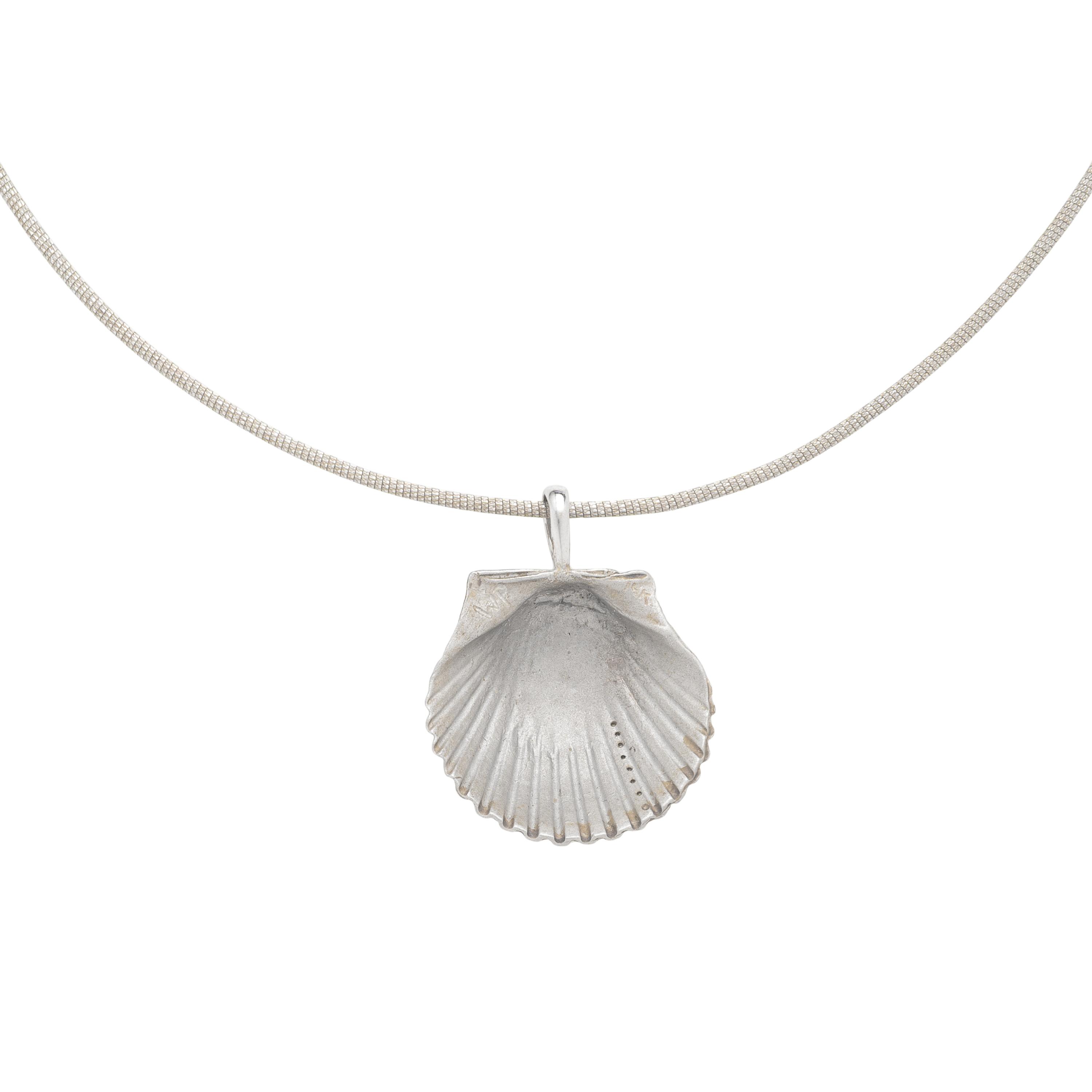 White Gold and Diamond Shell Pendant Necklace