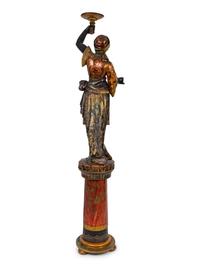 An Italian Carved and Painted Torchere of a Moor on a Pedestal Base — 19TH CENTURY