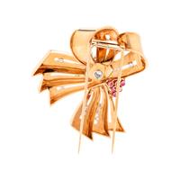 DIAMOND AND RUBY BOW MOTIF BROOCH