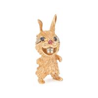 YELLOW GOLD, DIAMOND AND MULTIGEM RABBIT BROOCH