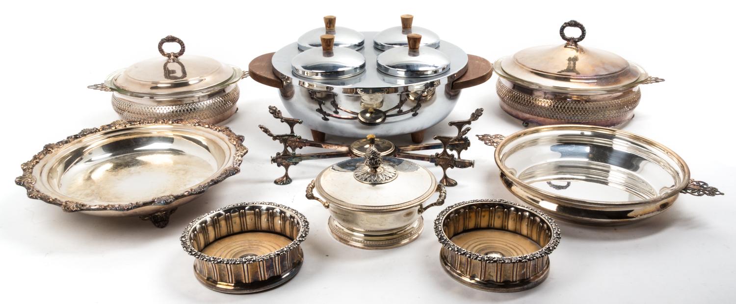 A Group of Silver-Plate Articles Width of widest 15 inches.