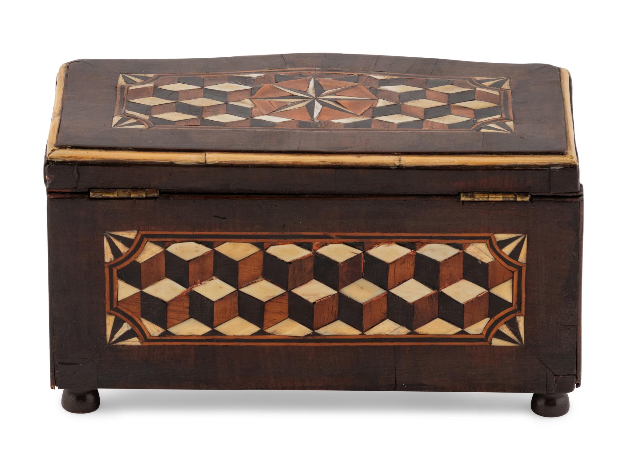 An Italian Walnut and Ebony Parquetry Tea Caddy