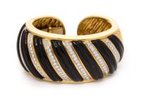 An 18 Karat Yellow Gold, Platinum, Diamond and Onyx Cuff Bracelet, Charles Turi, 85.45 dwts.