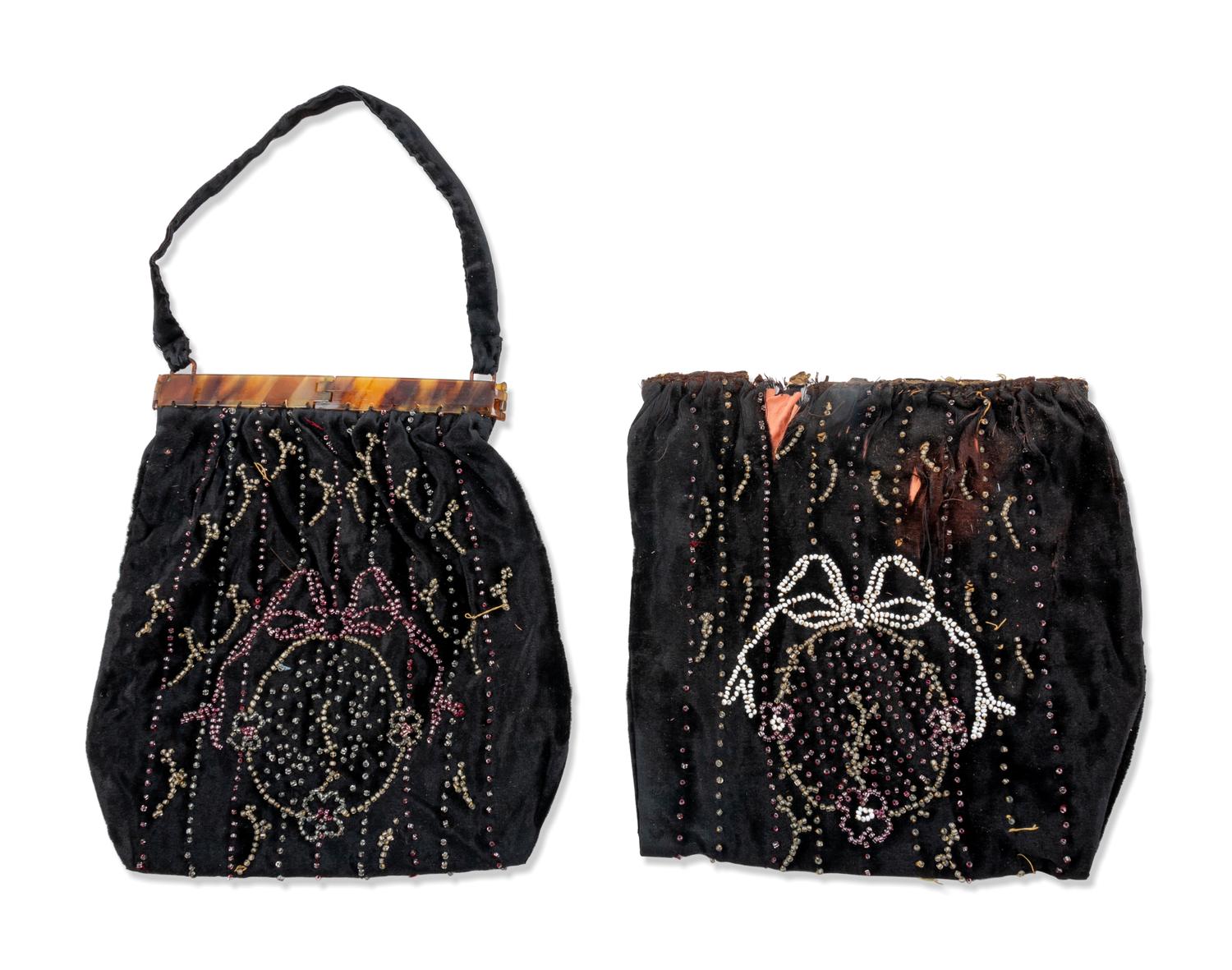 Two Black Velvet Beaded Bags