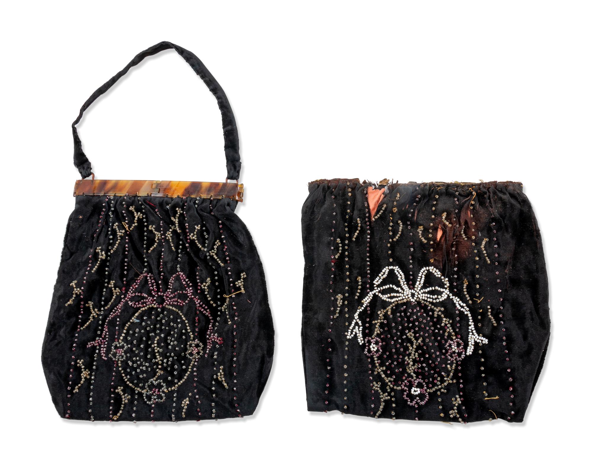 Two Black Velvet Beaded Bags