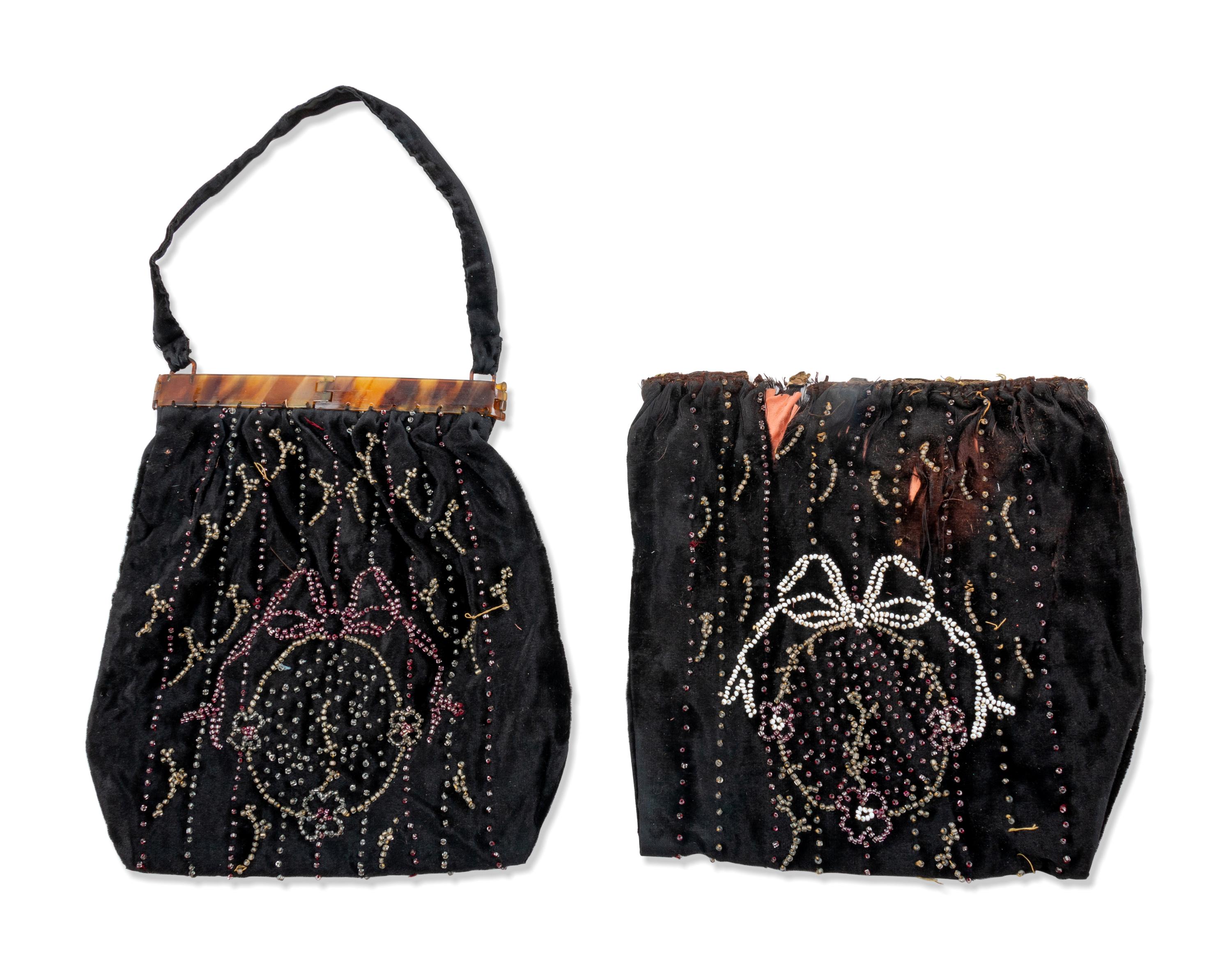 Two Black Velvet Beaded Bags