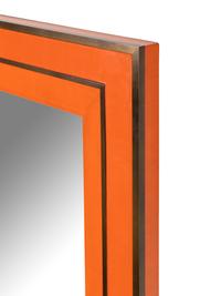 A Contemporary Orange Lacquer and Brass Mirror
