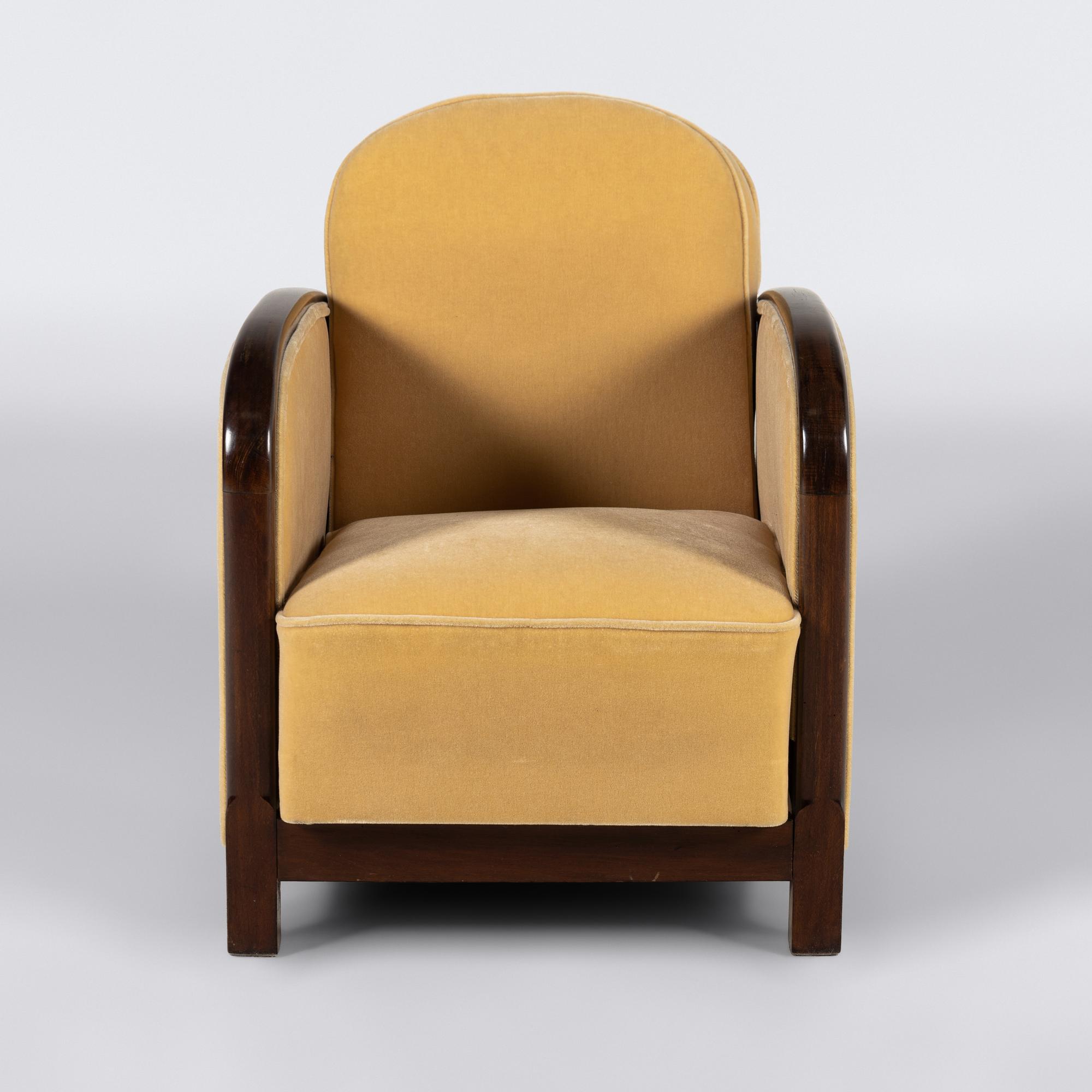 Mahogany and Mohair Armchair, c. 1930 France