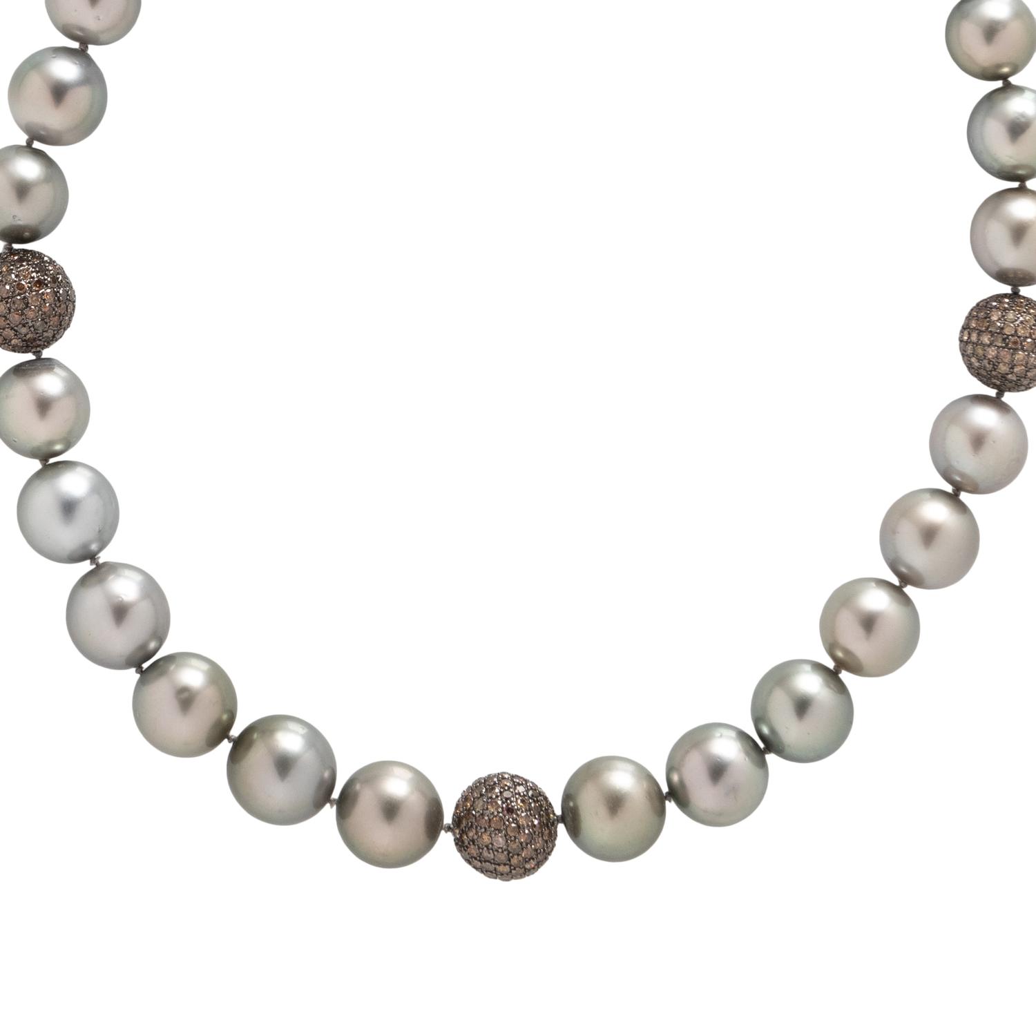 TAHITIAN CULTURED PEARL AND COLORED DIAMOND NECKLACE