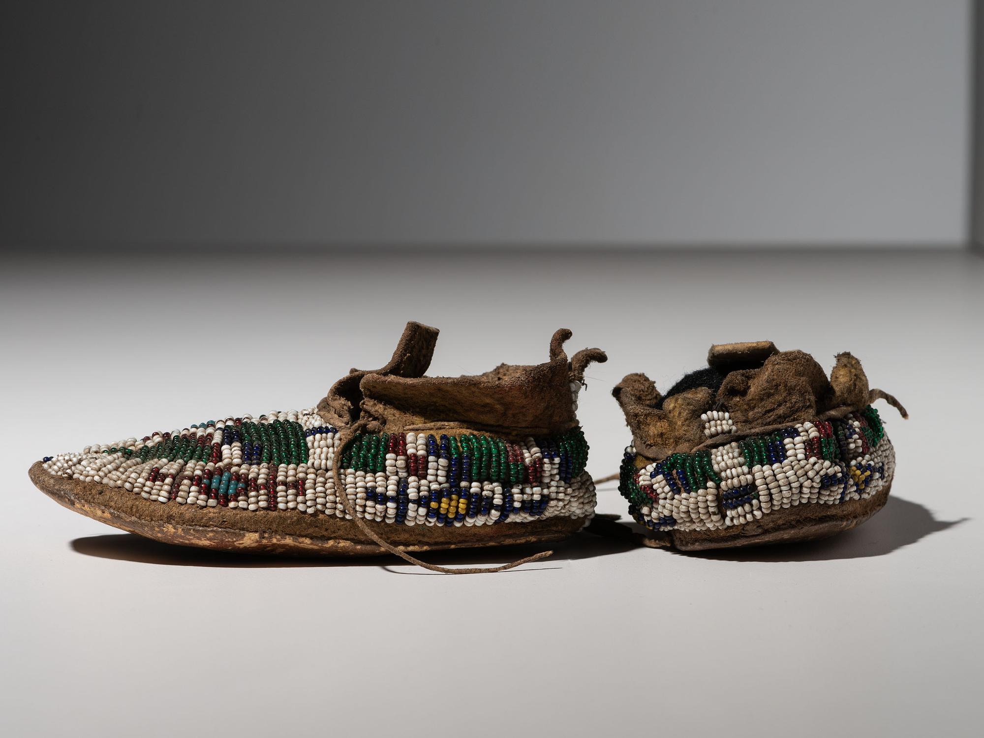 Cheyenne Child's Beaded Buffalo Hide Moccasins