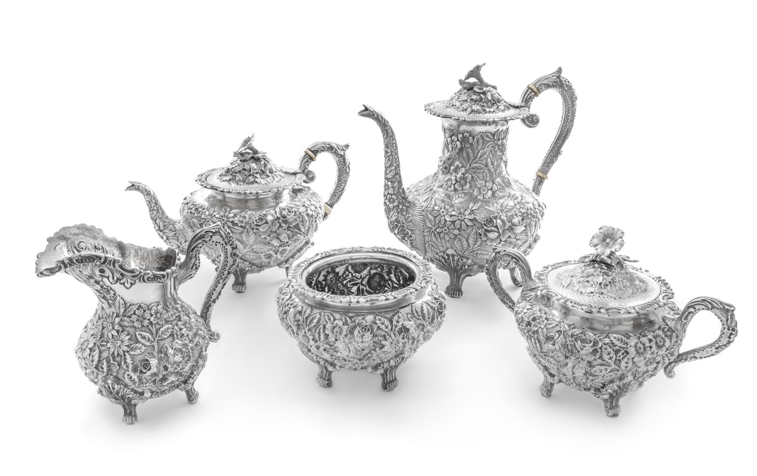 An American Five-Piece Tea and Coffee Service, Baltimore Silversmiths Mfg. Co., Baltimore, MD, Early 20th Century, comprising a coffee