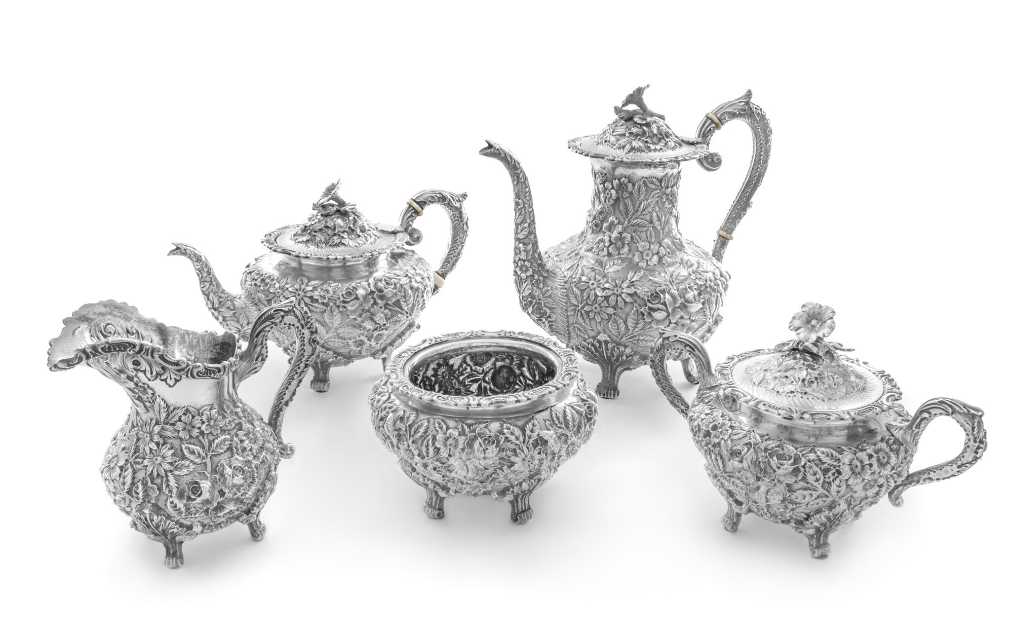 An American Five-Piece Tea and Coffee Service, Baltimore Silversmiths Mfg. Co., Baltimore, MD, Early 20th Century, comprising a coffee