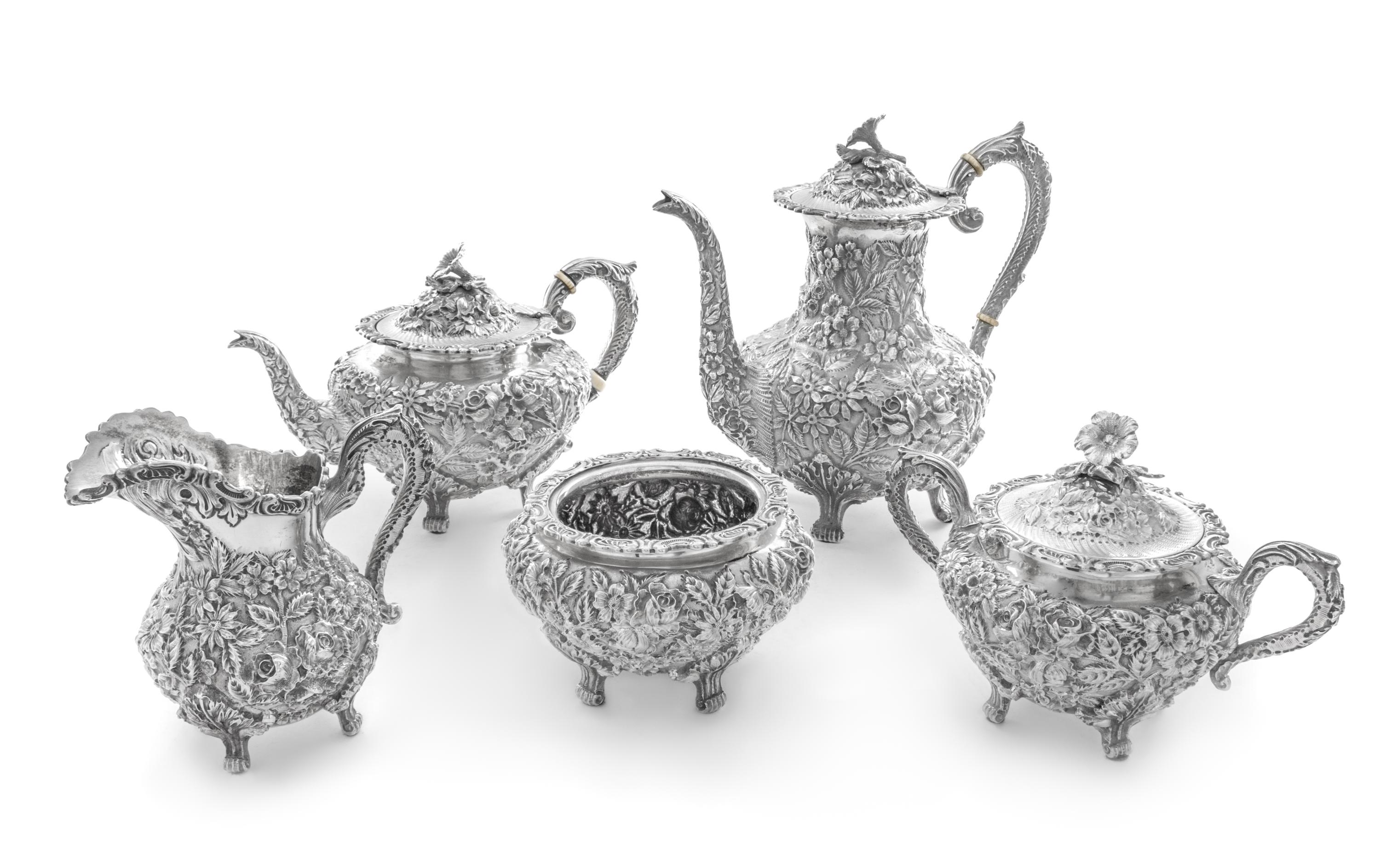 An American Five-Piece Tea and Coffee Service, Baltimore Silversmiths Mfg. Co., Baltimore, MD, Early 20th Century, comprising a coffee