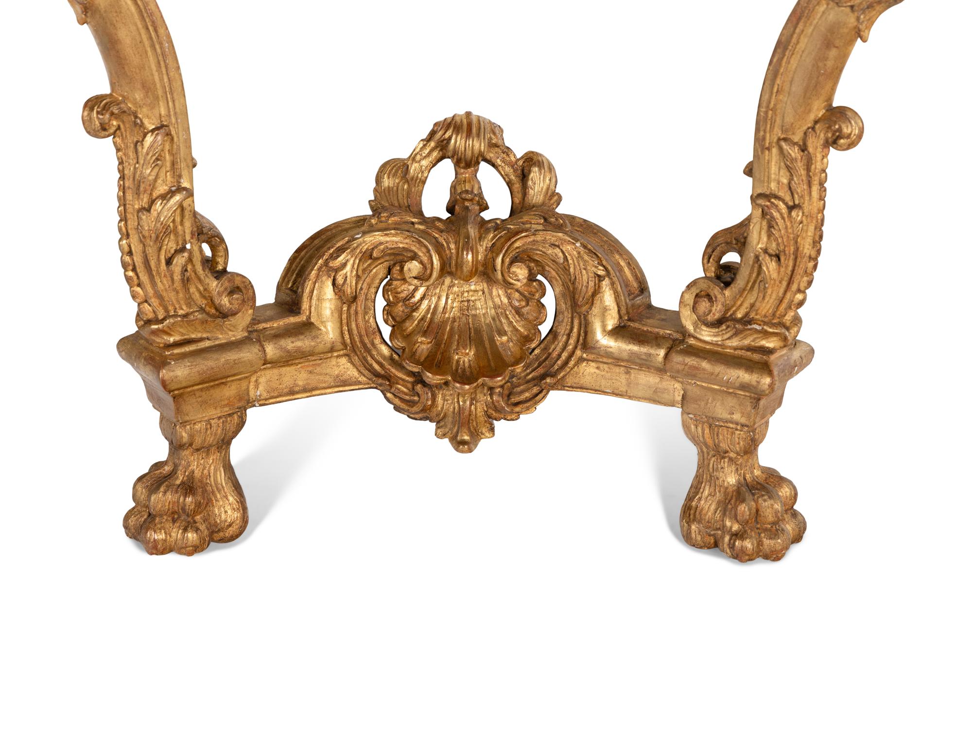 A Pair of Régence Style Giltwood Marble-Top Console Tables