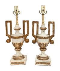 A Pair of Italian Painted and Parcel-Gilt Finials