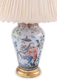 A Reverse Painted Glass and Giltwood Table Lamp
