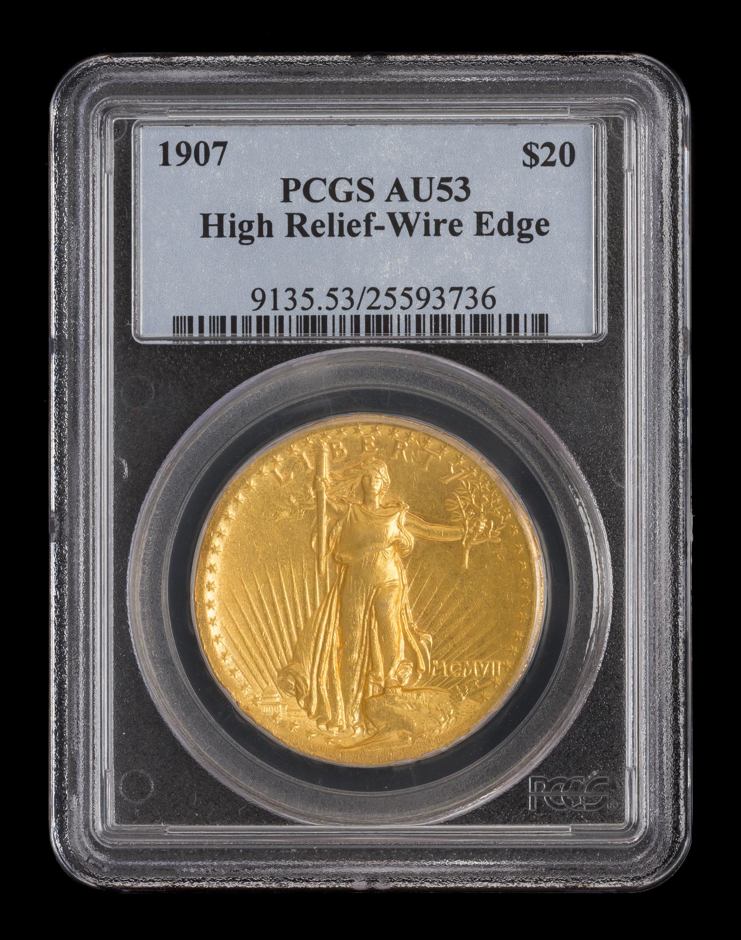 A United States 1907 Saint-Gaudens: High Relief-Wire Edge $20 Gold Coin