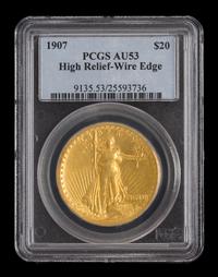 A United States 1907 Saint-Gaudens: High Relief-Wire Edge $20 Gold Coin