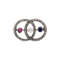 AUSTRIAN, ANTIQUE, RUBY, SAPPHIRE, AND DIAMOND BROOCH
