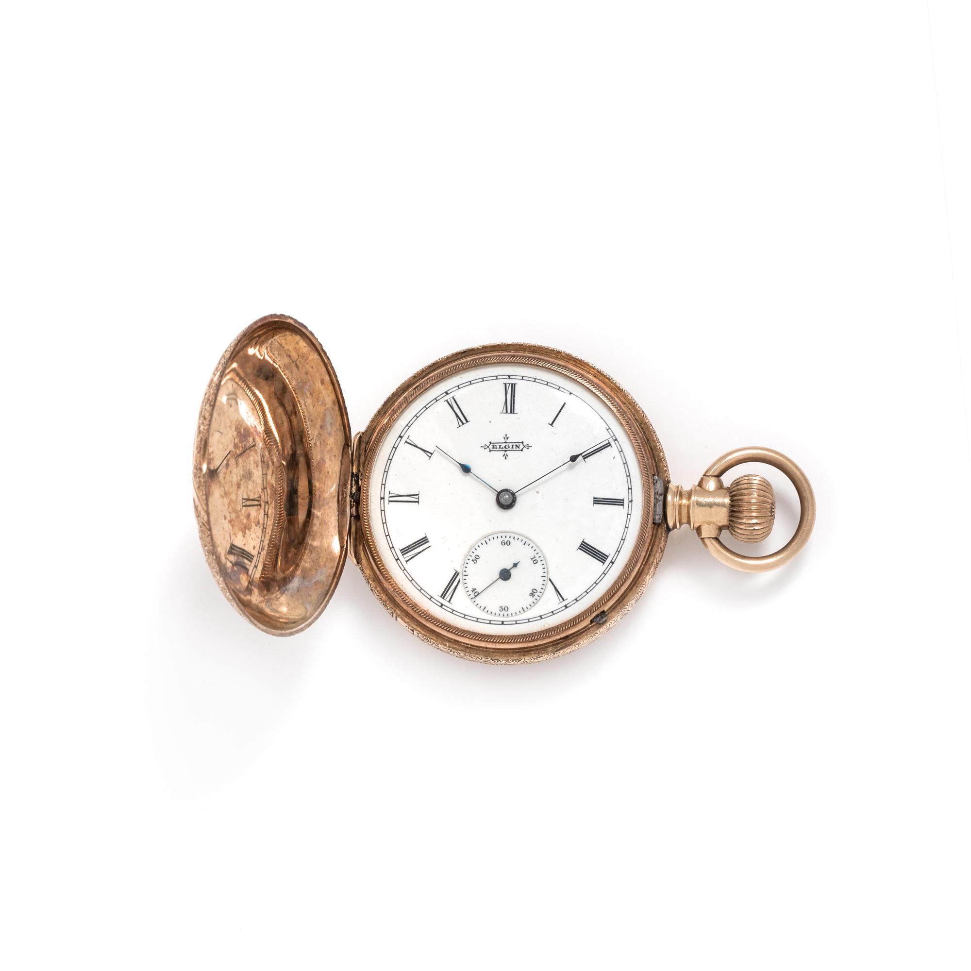ELGIN, 14K YELLOW GOLD HUNTER CASE POCKET WATCH
