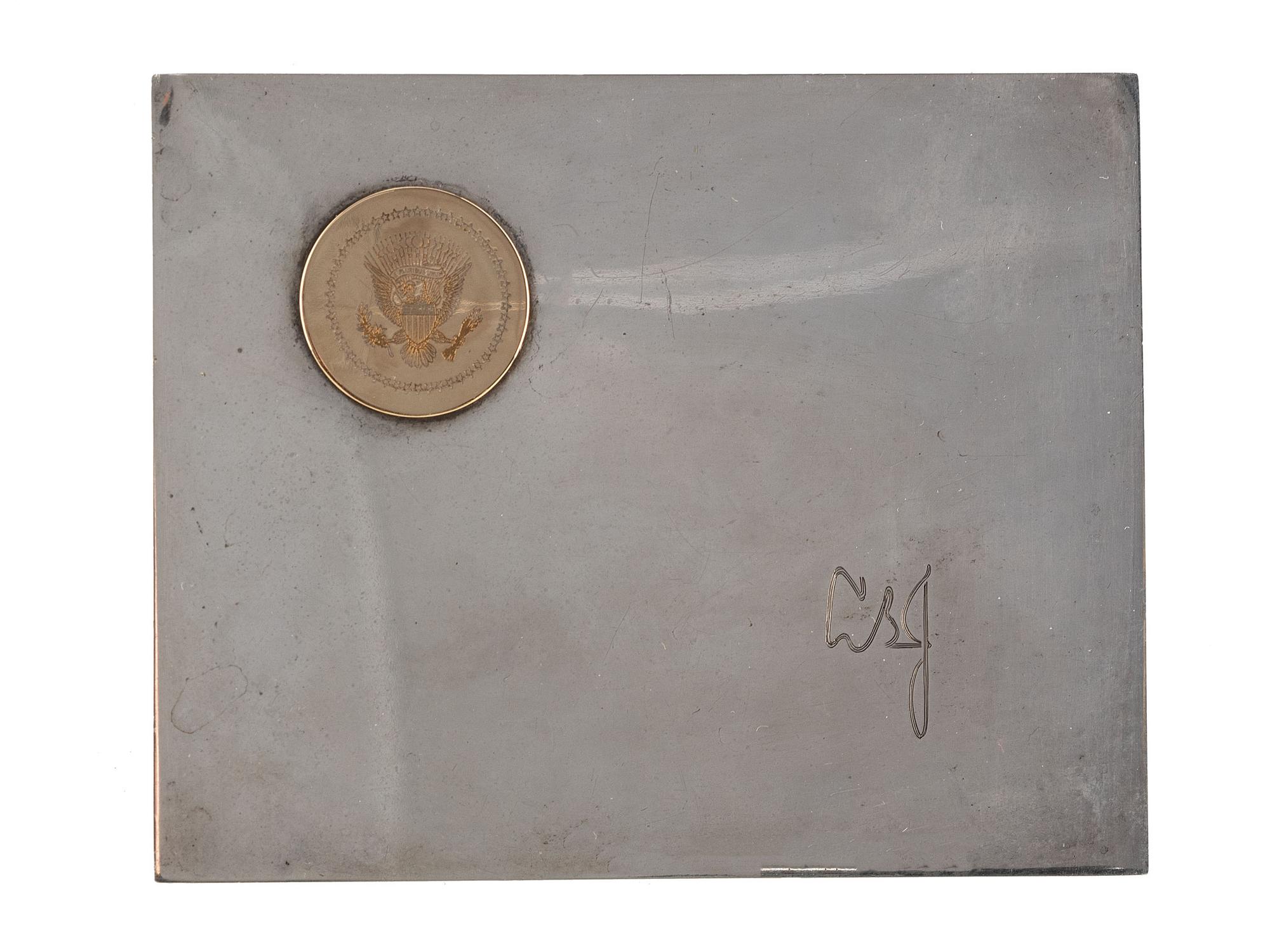 [JOHNSON, Lyndon B. (1908-1973).] A group of political items associated with the administration of President Lyndon B. Johnson and highlighted by a Tiffany & Co. box with presidential seal.