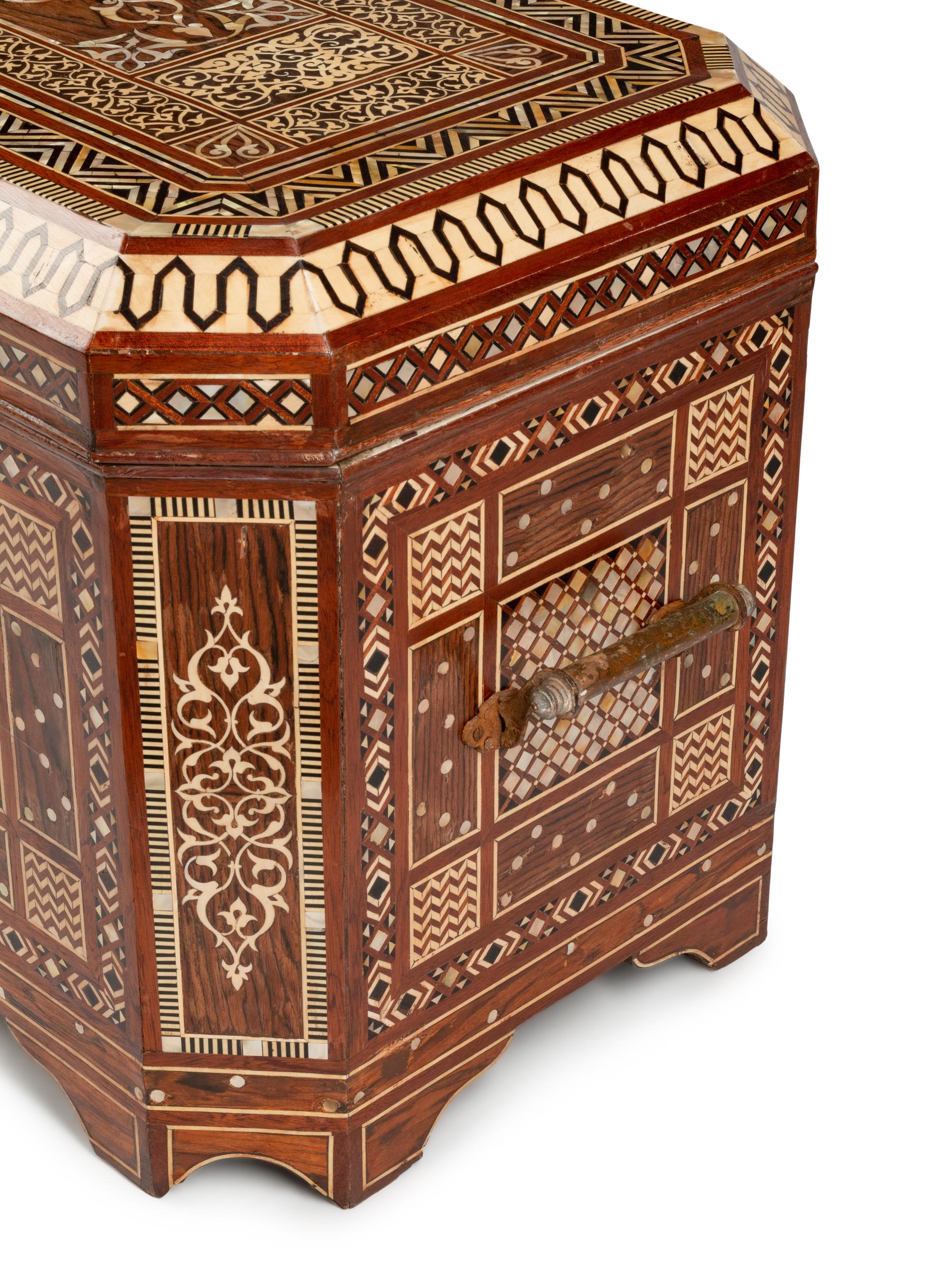 A Moorish Style Bone-Inlaid Hardwood Coffer