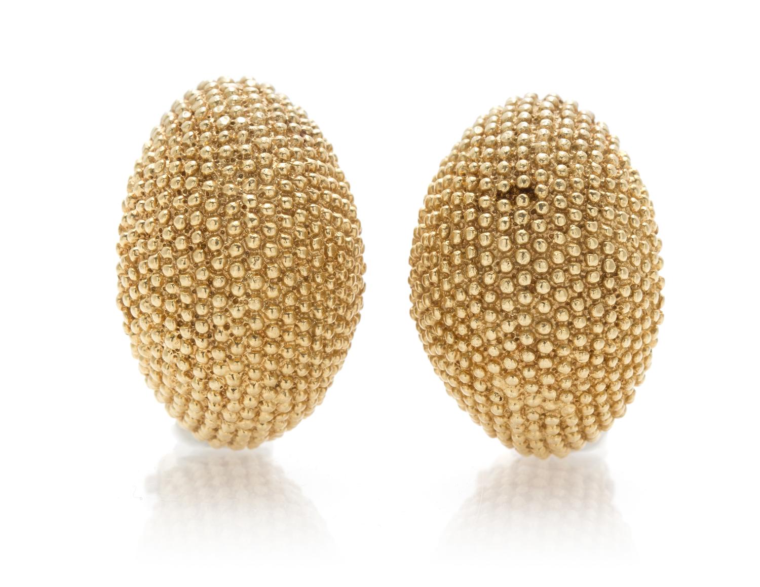 A Pair of 14 Karat Yellow Gold Domed Earclips, Tiffany & Co., 15.50 dwts.