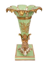 A Pair of Chamberlain's Worcester Apple Green-Ground Porcelain Cornucopia Vases