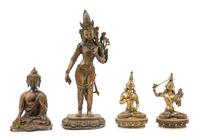 Four Sino-Tibetan Gilt Bronze Figures