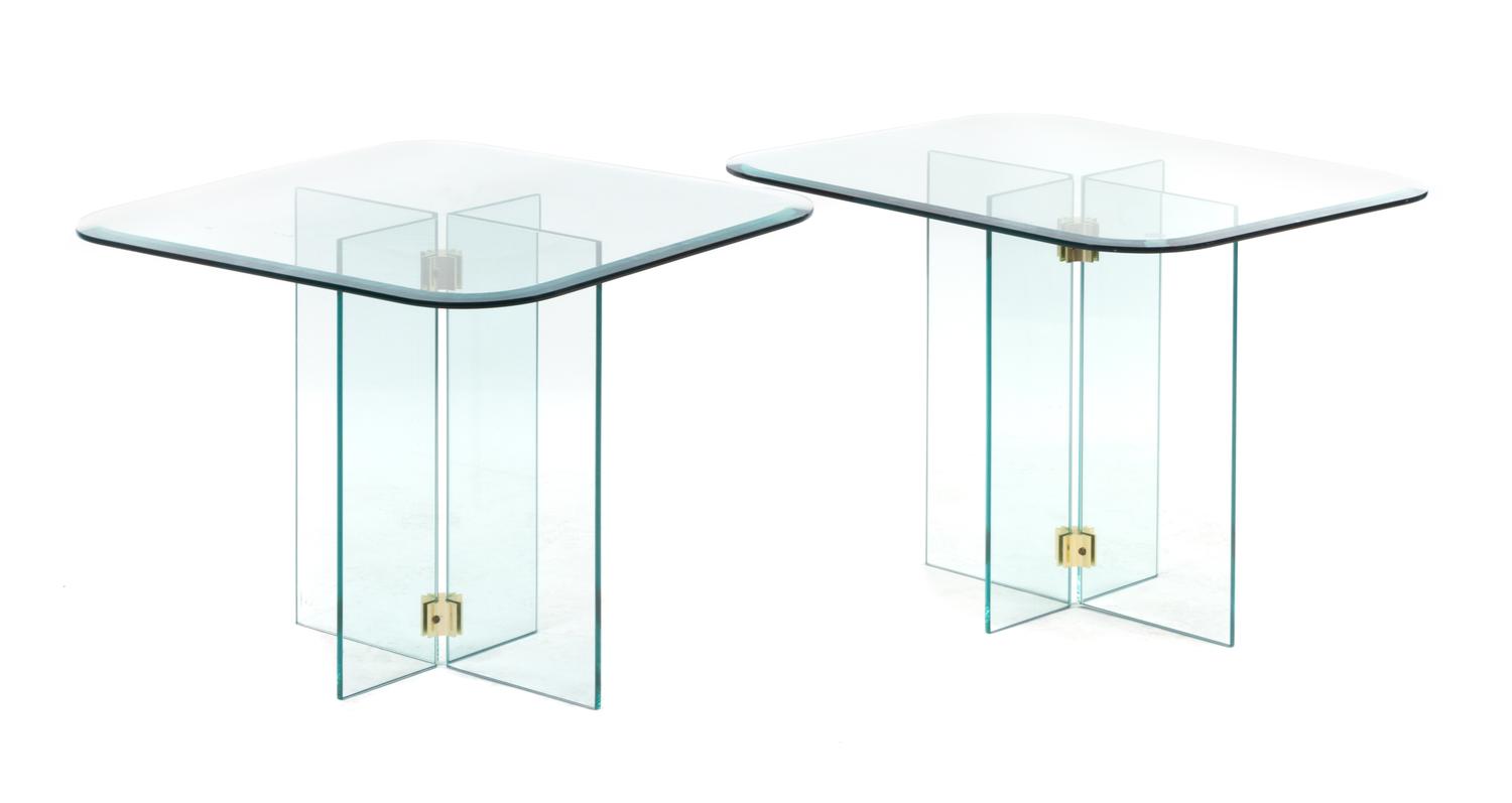 A Pair of Glass Occasional Tables Height 20 1/4 inches. — STYLE OF PACE COLLECTION