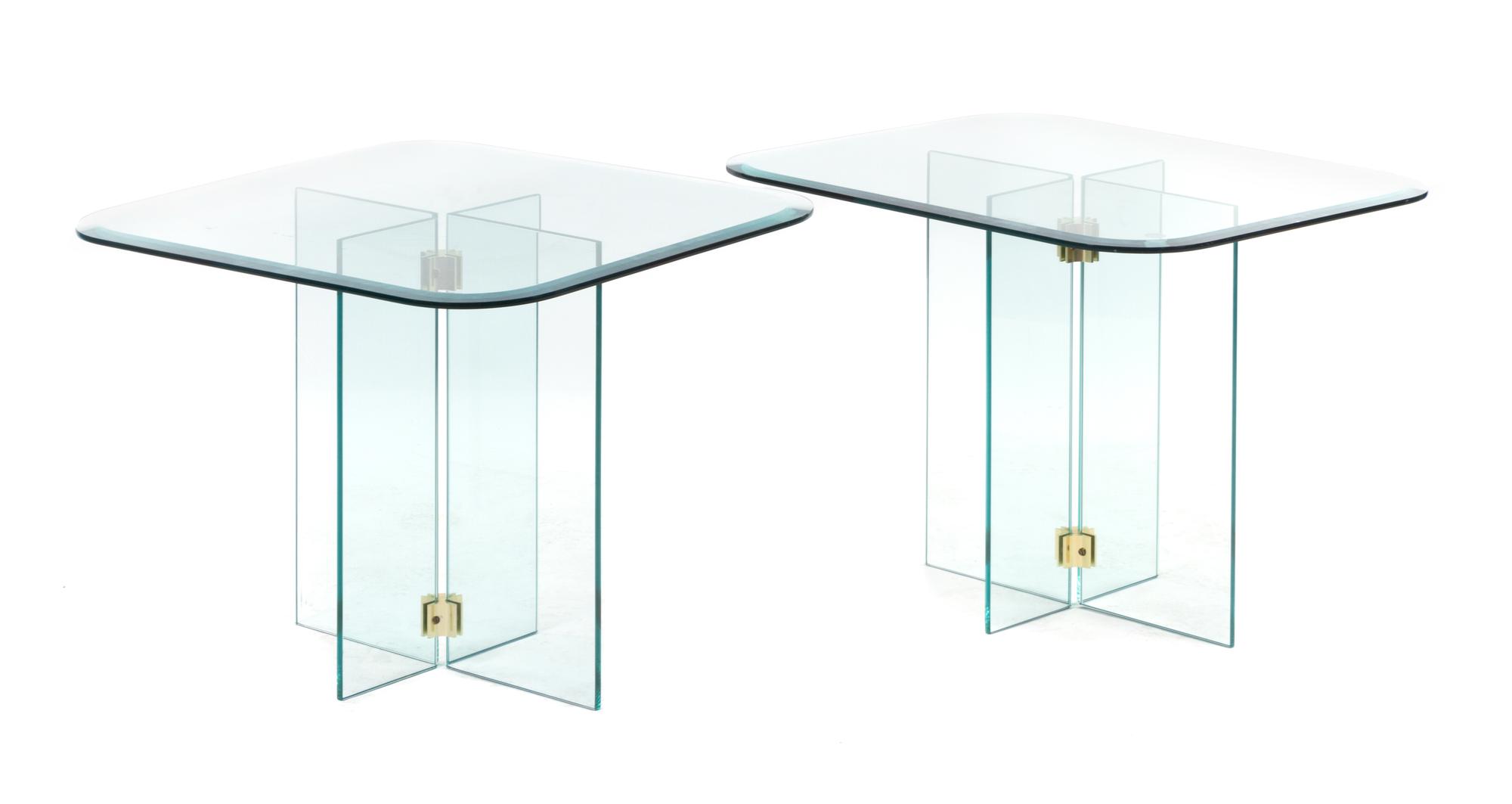A Pair of Glass Occasional Tables Height 20 1/4 inches. — STYLE OF PACE COLLECTION