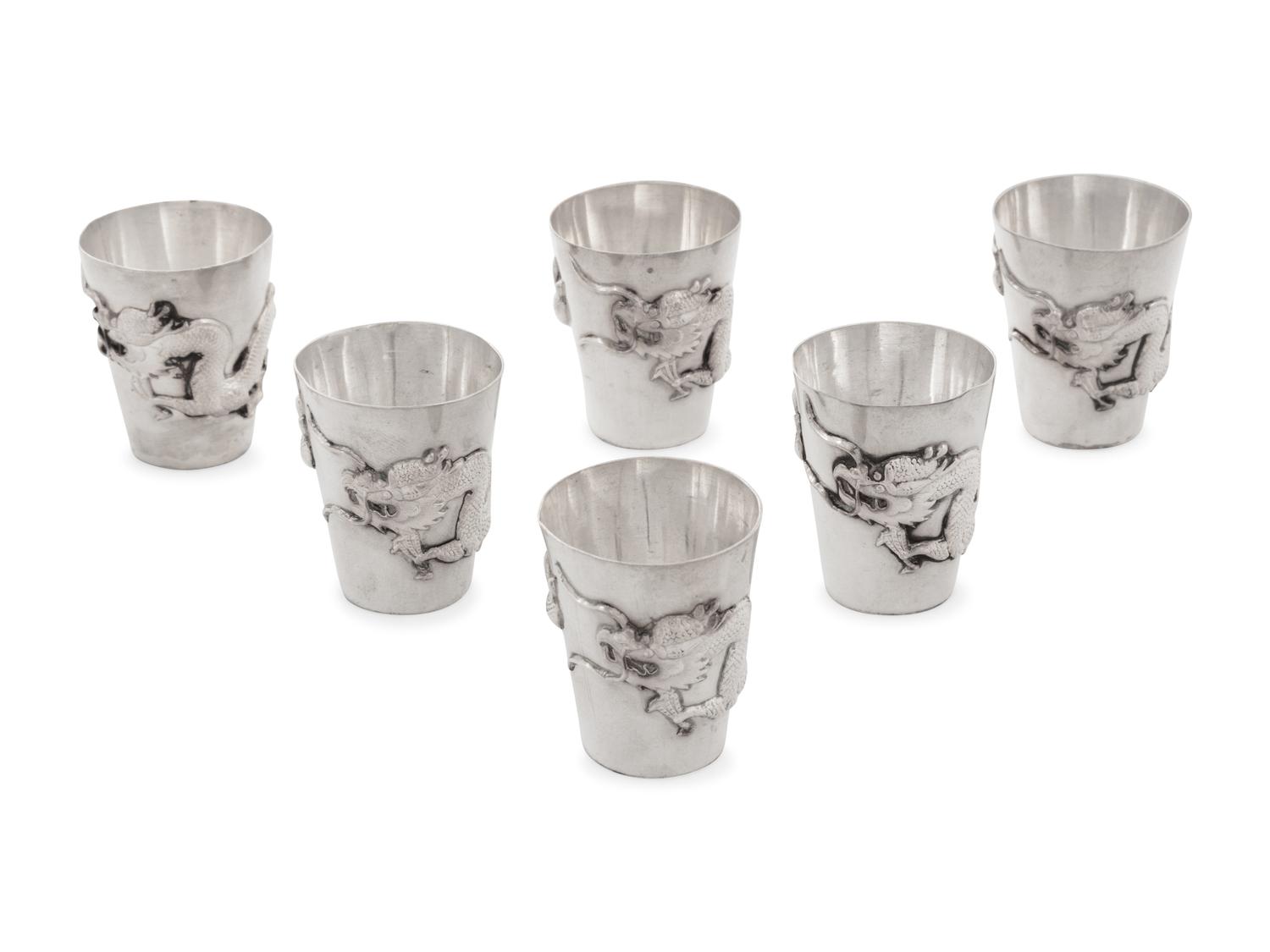 A Set of Six Small Chinese Export Silver Cups