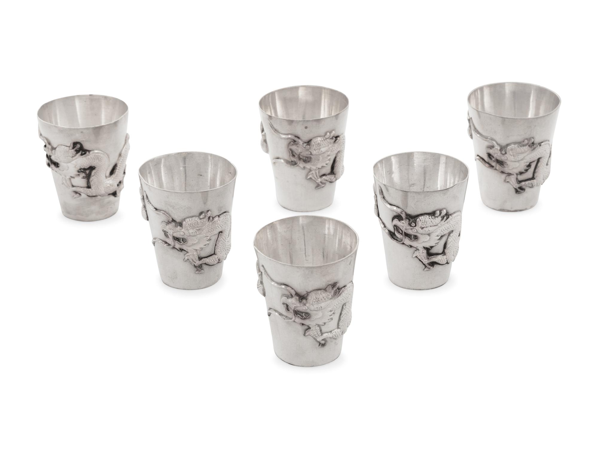 A Set of Six Small Chinese Export Silver Cups