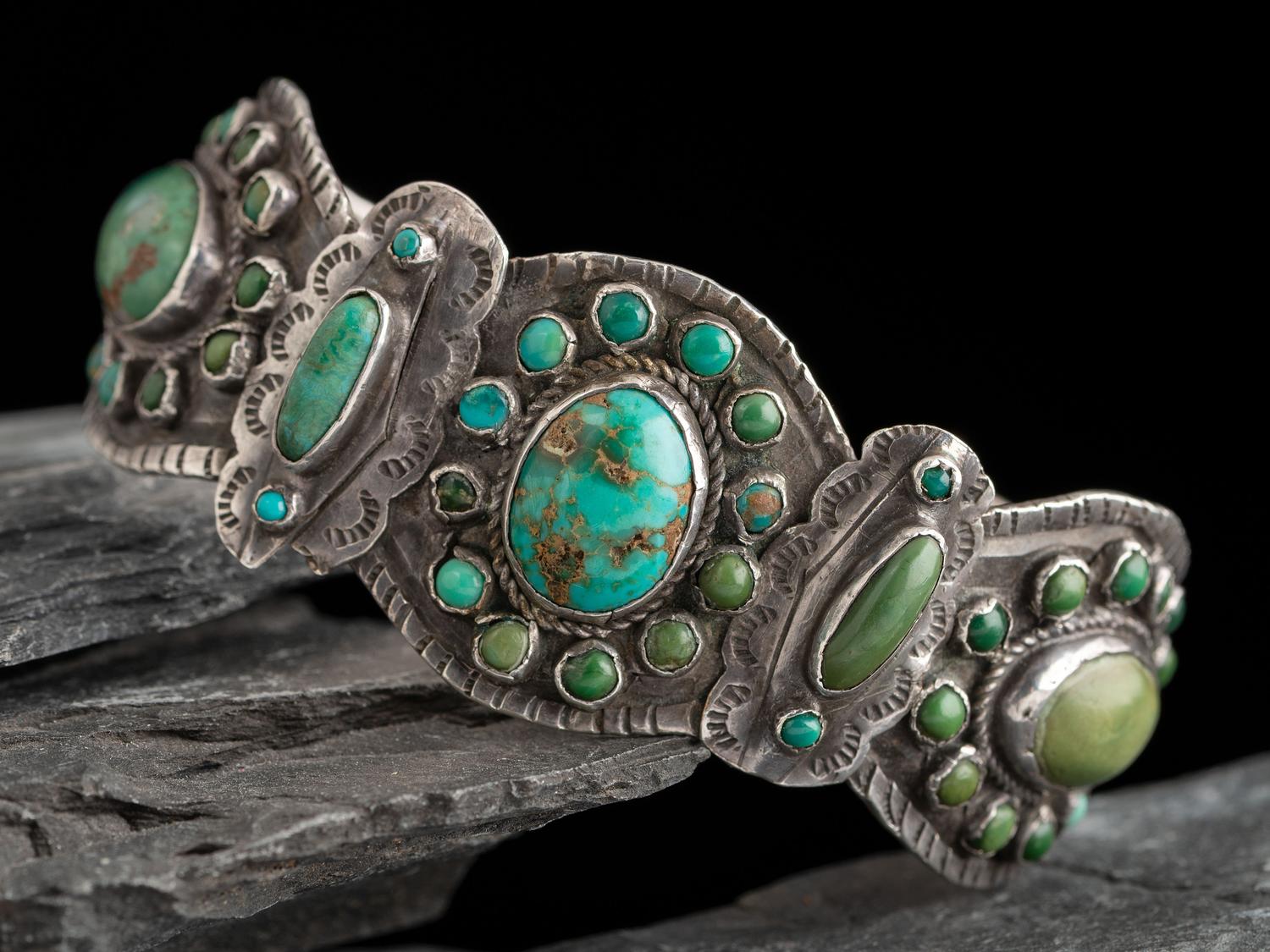 Navajo Turquoise Cluster Cuff Bracelet