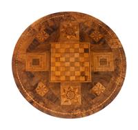 A Victorian Marquetry Game Table, Gaming Set and Treen Box