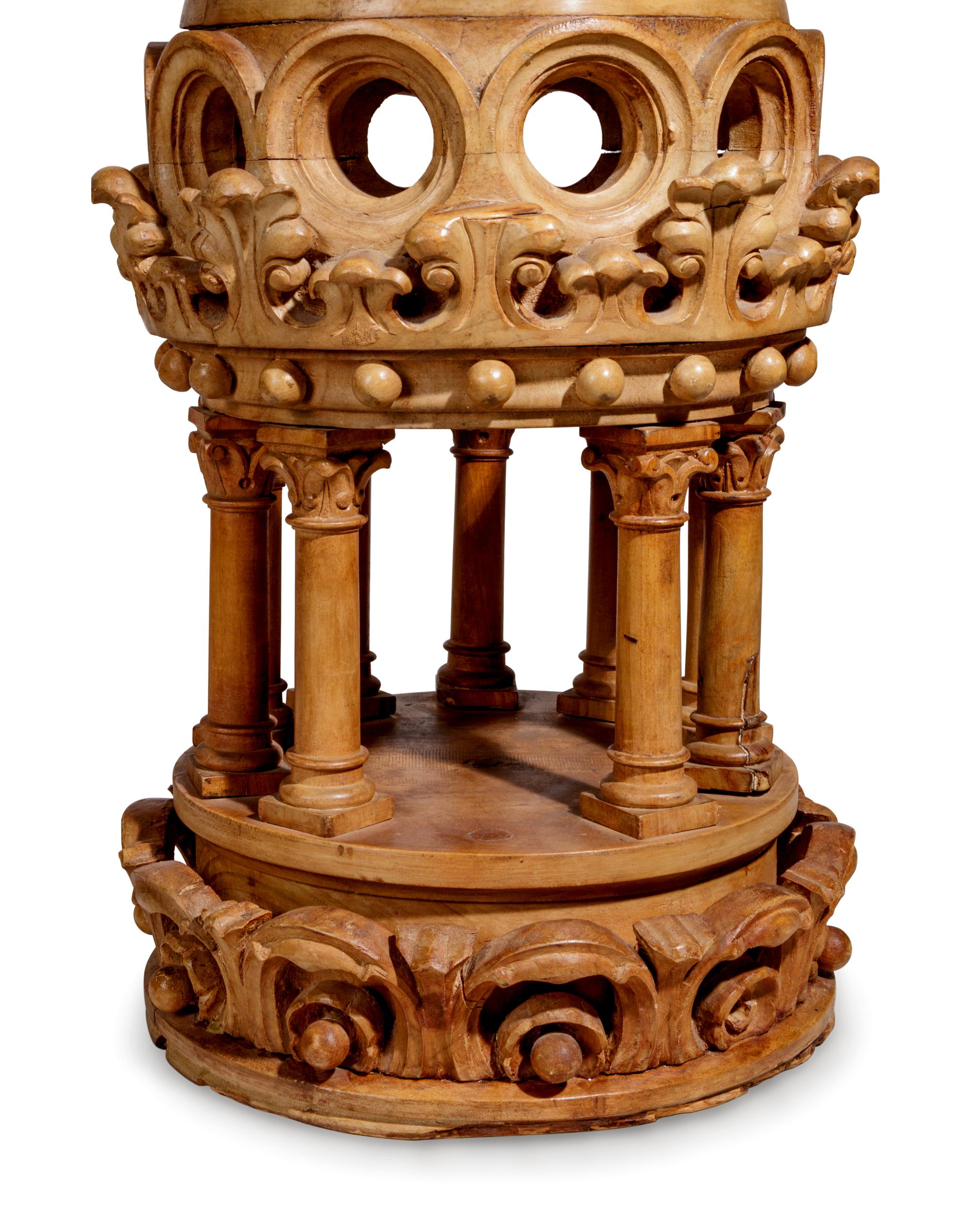 A Continental Carved Wood Model of a Temple